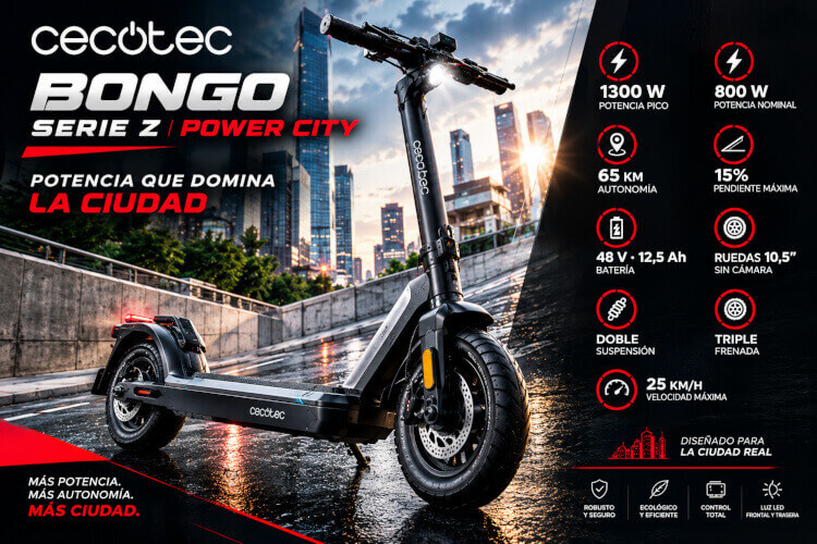 Patinete electrico Cecotec Bongo Serie Z City con rueda trasera motriz para cuestas