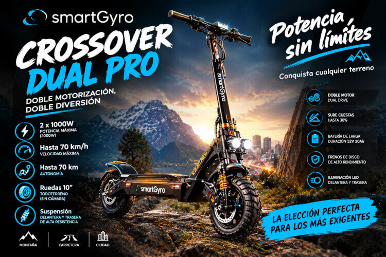 Patinete electrico SmartGyro CrossOver Dual Pro con doble motor para subir cuestas