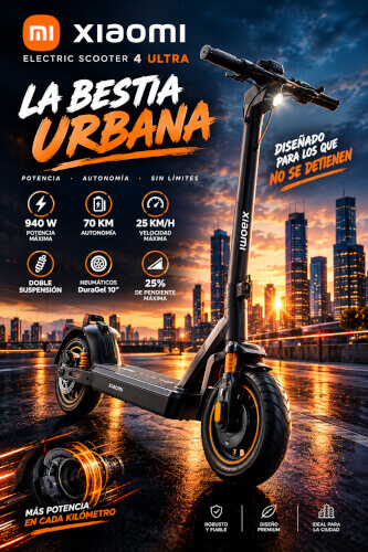 Patinete electrico Xiaomi Electric Scooter 4 Ultra de gran potencia y doble suspension